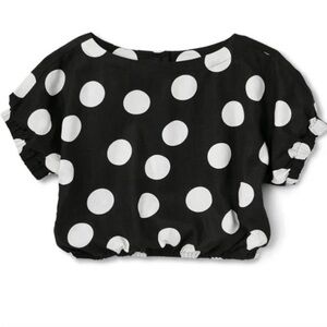 Tabitha Brown for Target Black and White Polka Dot Linen Blend Cropped Top